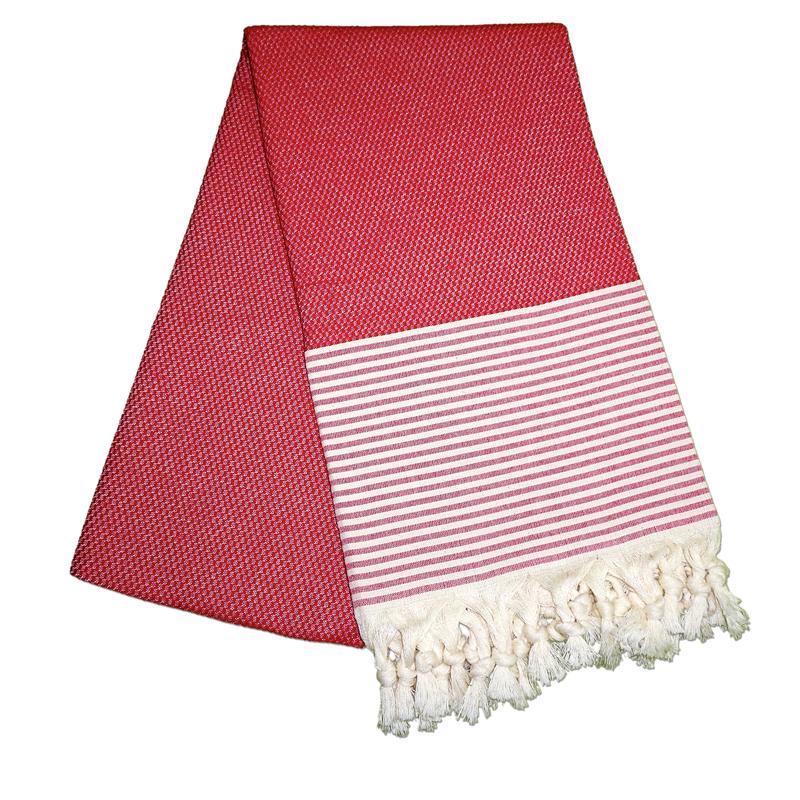 Petekli Cizgili Berry Red Turkish Towel